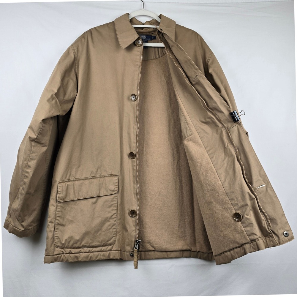 Vintage Polo Ralph Lauren Mens Tan Cotton Field Jacket Size L Utility Barn Coat